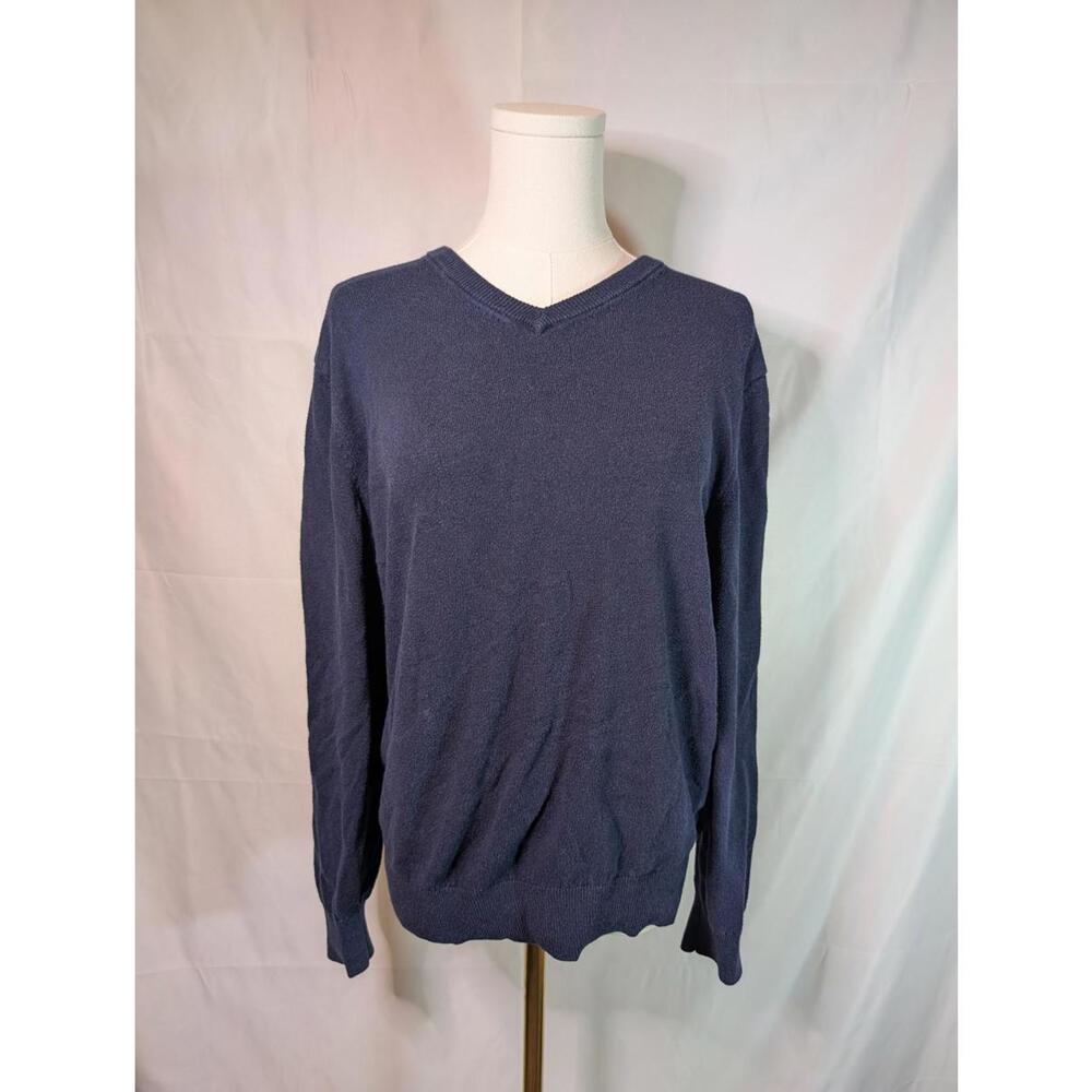 St. John's Bay Men's Small Navy Blue V-Neck Sweater, Cotton Acrylic Blend